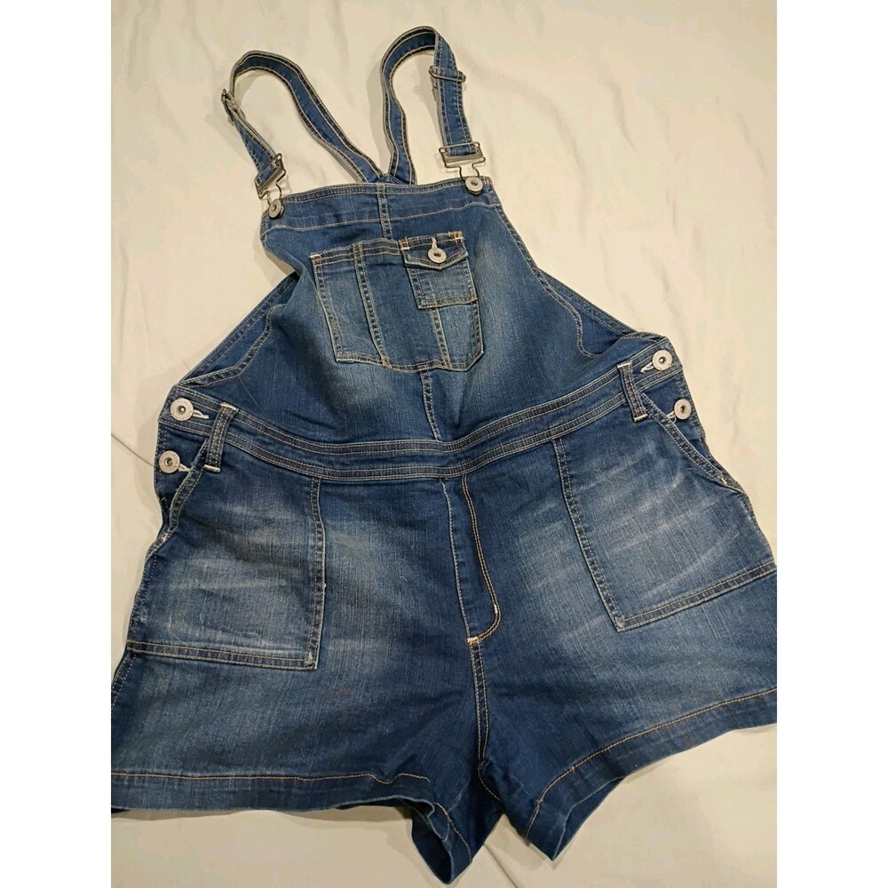 Women's Arizona Jean Co. Blue Stretch Denim Shorty Overalls Size OX ,PS 14w-16w